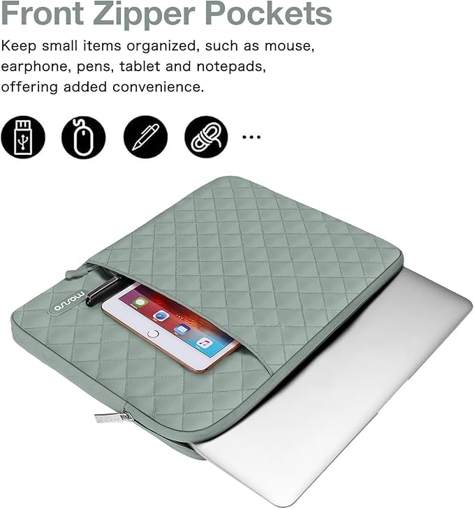 MOSISO Laptop Case 16 inch, 15-15.6 inch Laptop Sleeve Compatible with MacBook Pro 16, HP Dell Acer ASUS Lenovo Notebook, Square Quilted Vertical Computer Bag with Pocket&Small Case, Antique Green