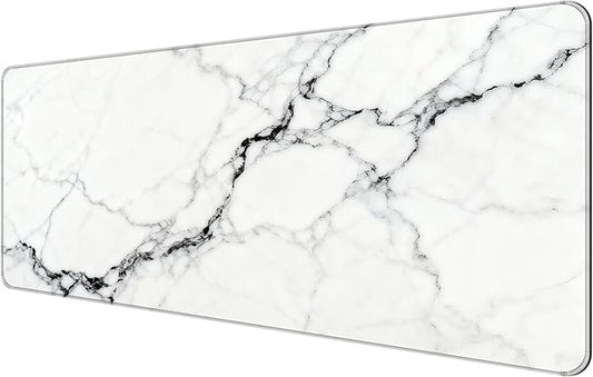Dynippy Thin Extended Gaming Mouse Pad （31.5 * 11.8 * 0.08 inch） with Stitched Edges Large Mousepad Long XXL Keyboard and Mouse pad Desk Mat for Gaming Office & Home - White Black Marble
