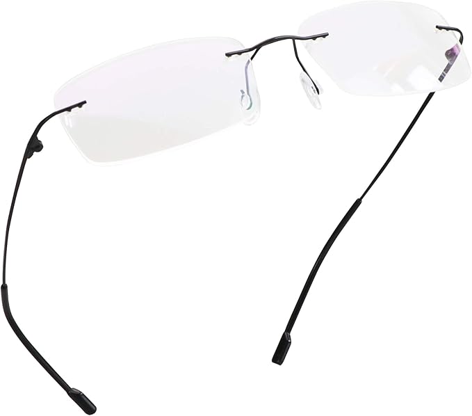 LifeArt Blue Light Blocking Computer Reading Glasses,Men's and Women's Rimless Frame (Black, +1.75 Magnification)