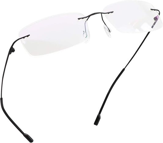 LifeArt Blue Light Blocking Computer Reading Glasses,Men's and Women's Rimless Frame (Black, +3.00 Magnification)