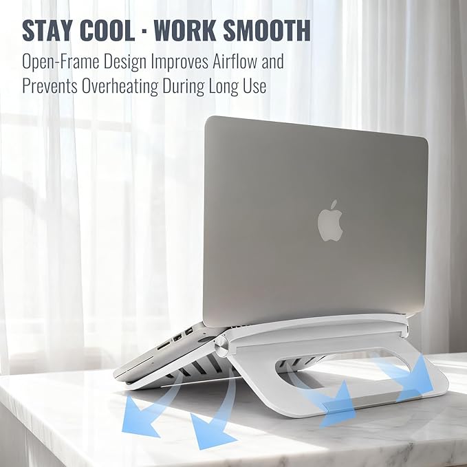 White Laptop Stand for Desk - Adjustable Foldable Laptop Riser, Fun White Elephant for Women Coworkers, Ventilated & Sturdy with Anti-Slip Pads for MacBook, Home, Office