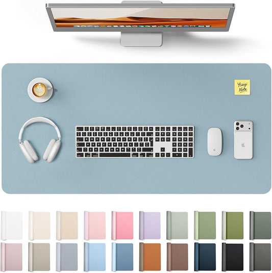 YSAGi Leather Desk Protector, Office Mat, Large Mouse Mat, Non-Slip PU Leather Blotter, Laptop Desk Pad, Waterproof Writing Pad for Office and Home (Ice Blue, 31.5" x 15.8")