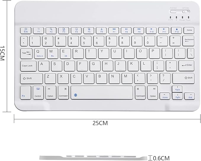 Ultra-Slim Bluetooth Keyboard Portable Mini Wireless Keyboard Rechargeable for Apple iPad iPhone Samsung Tablet Phone Smartphone iPadOS iOS Android (10 inch White)