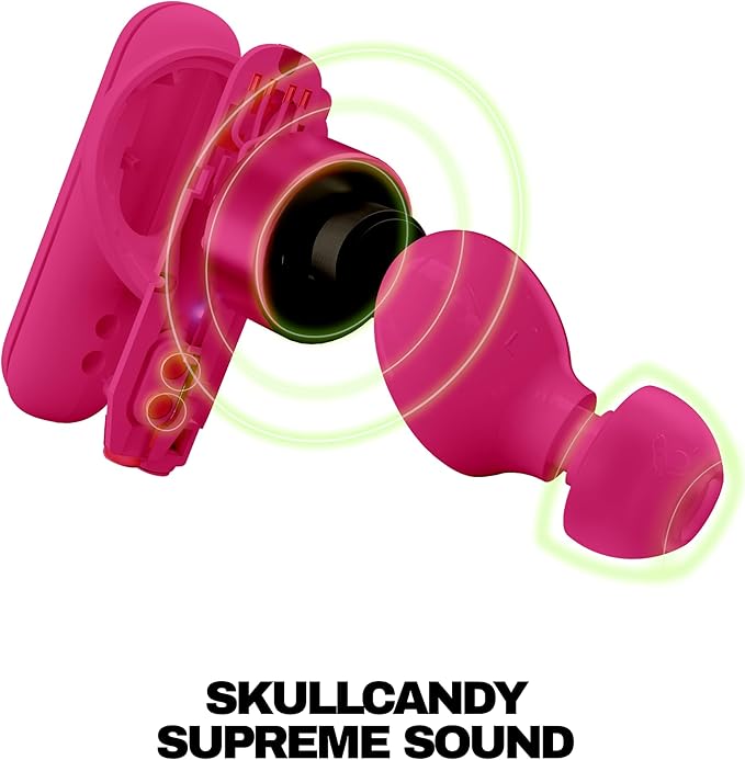 Skullcandy Smokin’ Buds Wireless Earbuds, Bluetooth Headphones, Noise Isolating Fit, Up to 20 Hours Battery, IPX4 Sweat and Water Resistant, Microphone for iPhone Android - Pink