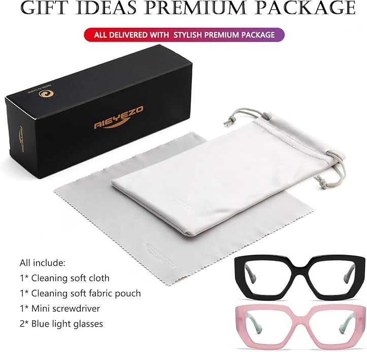 AIEYEZO Thick Frame Blue Light Glasses Men Women, Fashion Square Computer Eyeglass Anti Eyestrain & Prevent Headache