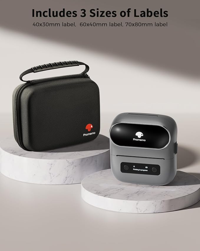 Phomemo Label Printer, M220 Thermal Bluetooth Barcode Label Maker, for Home, Office, School with Printer Case, Compatible with Phone & Laptop
