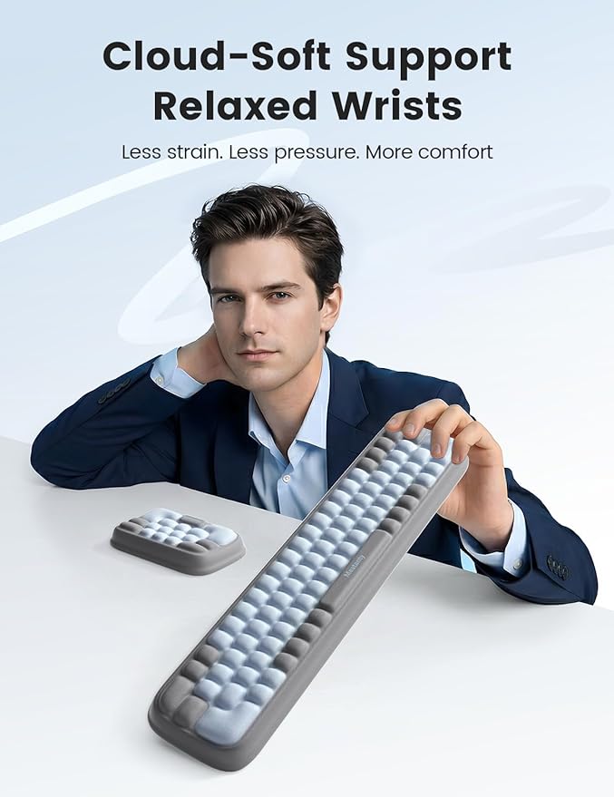 Meatanty Keyboard Wrist Rest and Mouse Rest Set, Ergonomic Computer Wrist Pad, Memory Foam Typing Support for Desk, Hand Palm Arm Rest Office Gaming Accessories, Carpal Tunnel Pain Relief Cushion