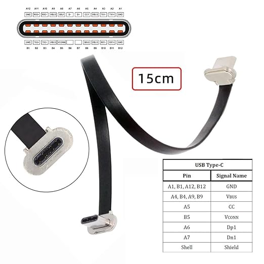 chenyang USB C Short Flat Cable,USB 2.0 Type C Dual 90 Degree Angled PD 65W Fast Charge Data Extension Cable 5.91 Inch/15CM