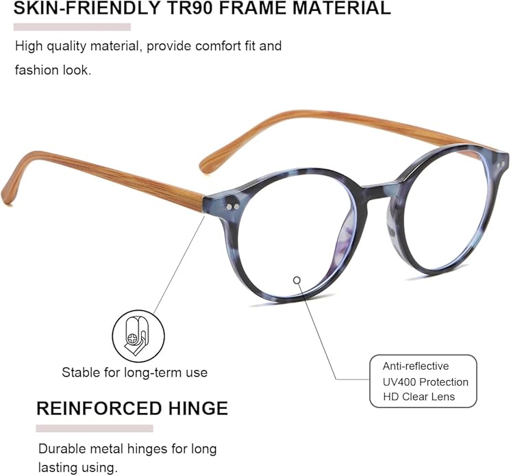 Gleyemor Blue Light Glasses for Men Women, Vintage Round Frame Computer Eyeglasses