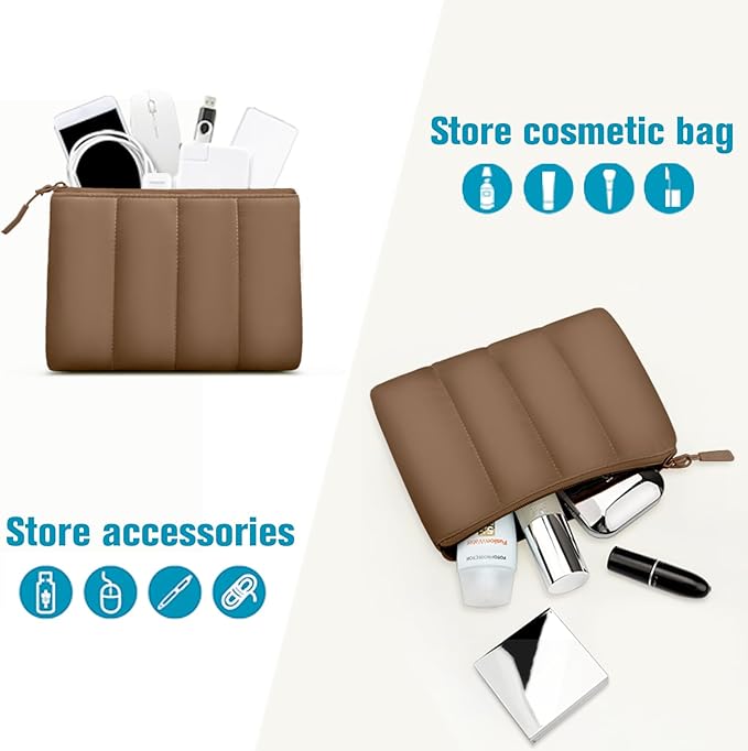 TECCOL Puffy Laptop Case 15.6 inch,15.6 inch Laptop Sleeve for 15-15.6" Lenovo Thinkpad Ideapad HP Acer Asus Dell Chromebook,Protective Waterproof Sleeve 15 inch Notebook Bag with Small Case,Brown
