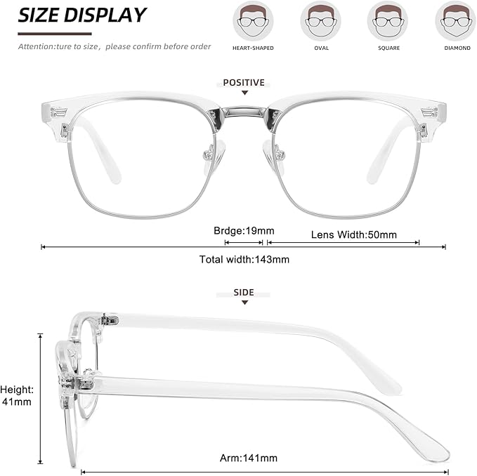 MEETSUN Blue Light Glasses Retro Half Frame Clear Lens - Anti-Eyestrain for Computer, Gaming & Phone Use | Women Men Fashion Glasses(Black Frame+Clear Frame/ 2 PACK)