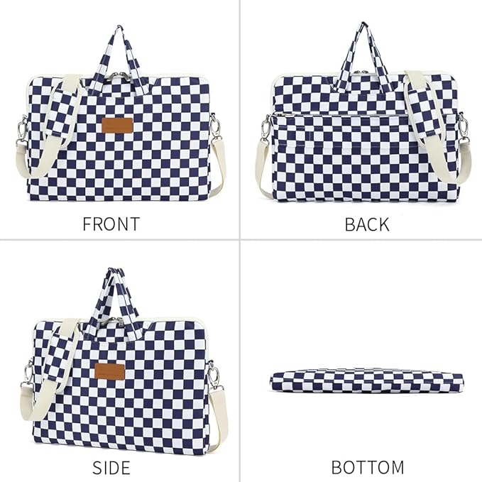 canvaslife Waterproof Pattern Resistant Laptop Shoulder Messenger Bag for Pro 16 inch and 15.6 inch-16 inch Laptop (Deep blue Checker)