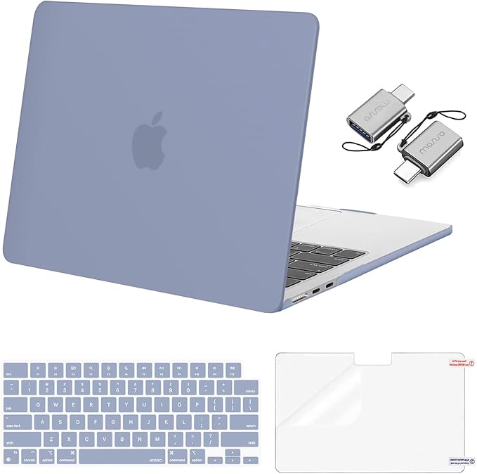 MOSISO Compatible with MacBook Air 13 inch Case M5 2026 M4 2025 M3 M2 2024-2022 A3449 A3240 A3113 A2681, Hard Shell&Keyboard Cover&Screen Film&Type C for MacBook Air 13.6 inch Case, Lavender Gray