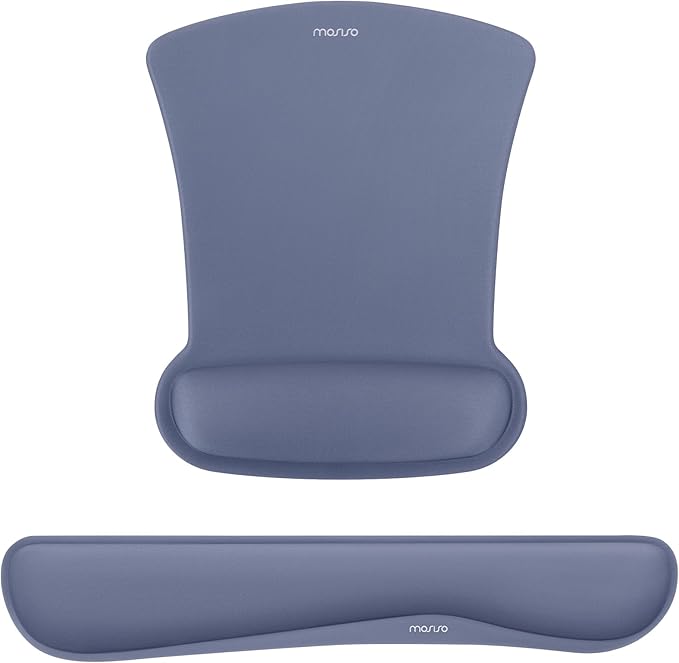MOSISO Wrist Rest Support for Mouse Pad & Keyboard Set, Ergonomic Mousepad Non-Slip Base Home/Office Pain Relief & Easy Typing Cushion with Neoprene Cloth & Raised Memory Foam, Navy Lime