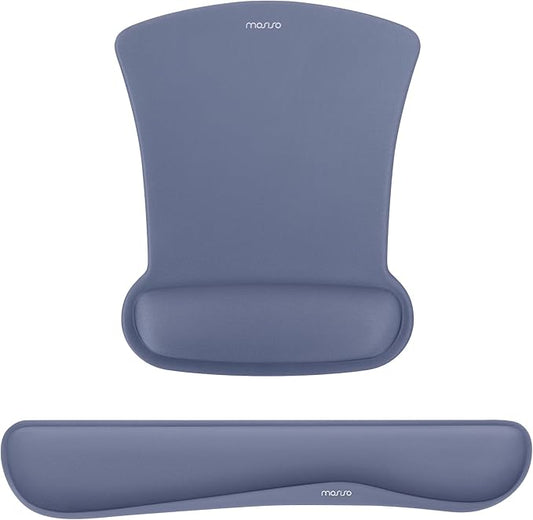 MOSISO Wrist Rest Support for Mouse Pad & Keyboard Set, Ergonomic Mousepad Non-Slip Base Home/Office Pain Relief & Easy Typing Cushion with Neoprene Cloth & Raised Memory Foam, Navy Lime
