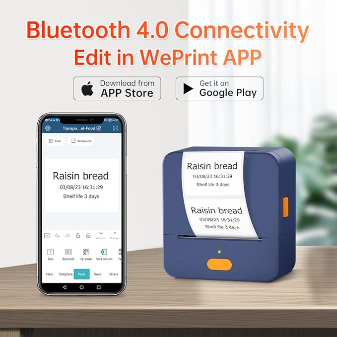 Label Maker Machine with Tape P1 2 Inch Thermal Portable Bluetooth Shipping Label Printer Sticker Maker Labeling Machine Home Office School Business Use Rechargeable Battery Included Blue