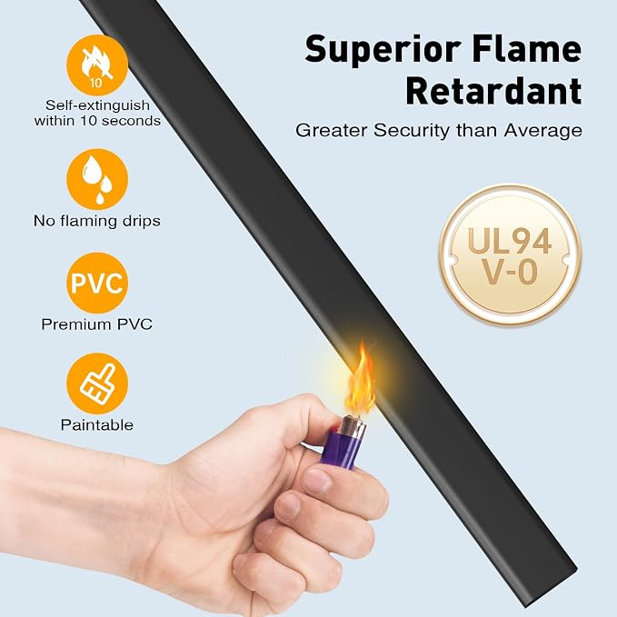 Delamu Black Cord Hider, 56.7in Black Cable Hider, Cord Covers for Wires on Wall, Wire Hider Wire Covers for 2-3 Cords on Wall, Easier Setup Cable Raceway Cable Management, 4X L14.2 W0.94 H0.47in - Image 6