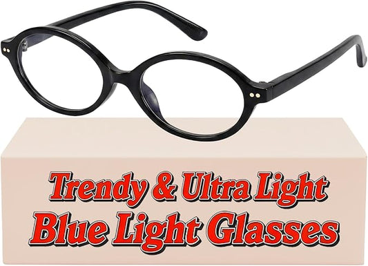 1 Pack Oval Blue Light Glasses for Women, Lightweight TR90 Small Frame with Spring Hinge for All-Day Comfort, Anti UV Glare & Eyestrain