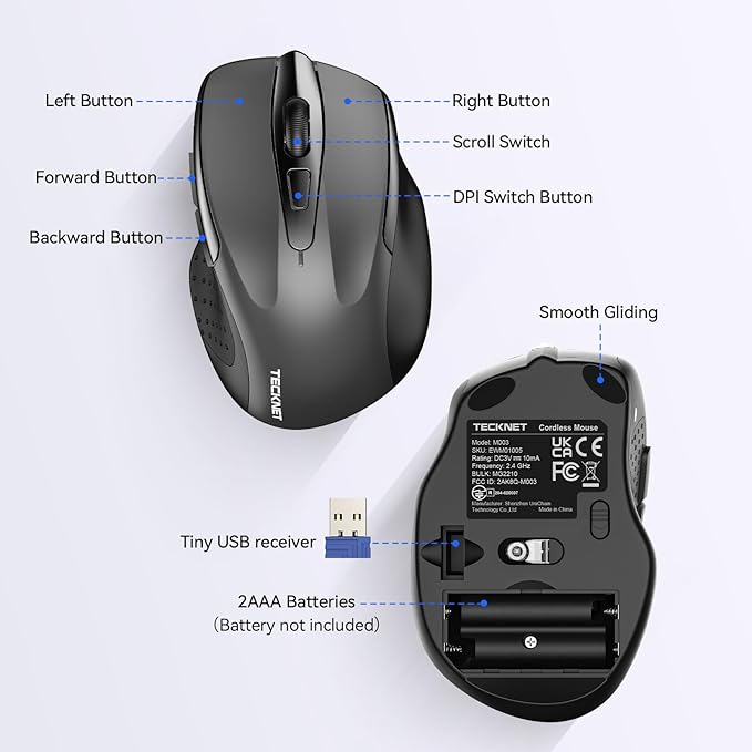 TECKNET Wireless Mouse for Laptop, Silent Mouse Quiet Click, Computer Mice Wireless, 6 Adjustable 4000 DPI Computer Mice