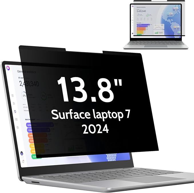 Mamol Magnetic Privacy Screen for 13.8 Inch Surface Laptop 7, Removable Anti Spy Glare Blue Light Filter, Microsoft Surface Laptop Privacy Screen Protector 13.8 in