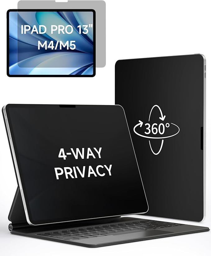 IPROKKO 360° Privacy Screen Protector for iPad Pro 13 inch M4/M5 (2024/2025 7th/8th Generation),4 Way Matte Anti Spy Glare Blue Light 13in Tablet Easy Install Screen Protector Filter [Compatible with Apple Pencil & Face ID, Case Friendly]