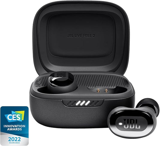 JBL Live Free 2 - True Wireless Noise Cancelling Earbuds, Up to 35hrs of Playtime, 6 mics for Perfect Calls with Zero Noise, IPX5 Waterproof, Oval Tubes for Better Comfort, Isolation, & bass (Black)