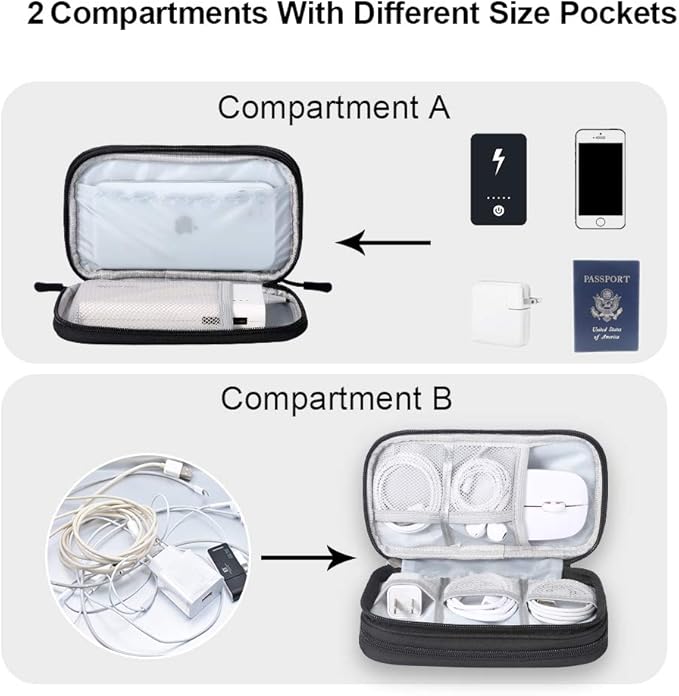 DDgro Electronics Travel Organizer, Tech Accessories Pouch Bag for Cables/Charger & Cords (Small, Black)