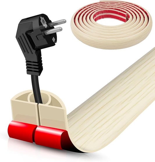 Floor Cord Cover Self Adhesive Cord Hider,20FT Cable Management, Extension Strip Protector for Wires, Prevent Cable Trips for Offices, Gyms, Exhibitions Cavity:0.39"(W) x 0.27"(H) Yellow Wood by DBHXXMB-HH
