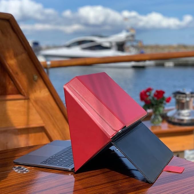 4-in-1 Laptop Screen Shade – Original Lux Hood – Sun, Privacy, Heat & Contrast Protection, Freestanding with Pocket, Fits 15–16” MacBook & PC, Patented, Red | PHILBERT Danish Design