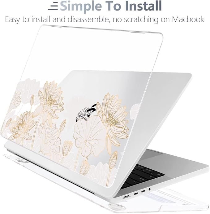 Batianda for MacBook Pro 14 Inch Case 2026-2021 Release M5 M4 M3 M2 M1 Pro/Max, 1.2mm Slim Graphic Hard Shell Cover with Keyboard Cover, Screen Protector 4-in-1 Bundle, Golden Lotus