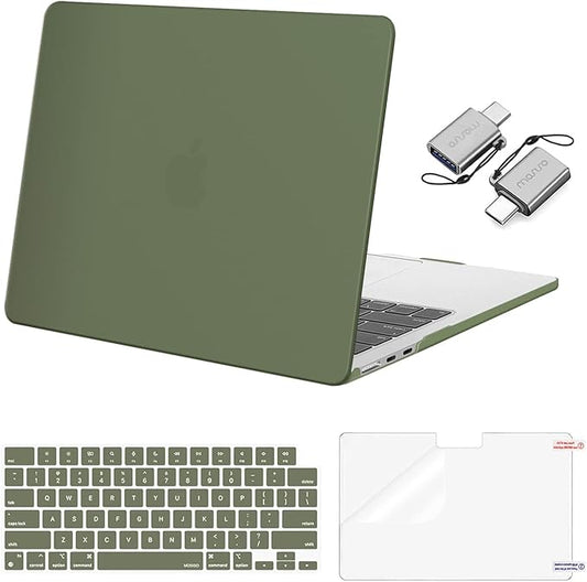 MOSISO Compatible with MacBook Air 13 inch Case M5 2026 M4 2025 M3 M2 2024-2022 A3449 A3240 A3113 A2681, Hard Shell&Keyboard Cover&Screen Film&Type C for MacBook Air 13.6 inch Case, Army Green