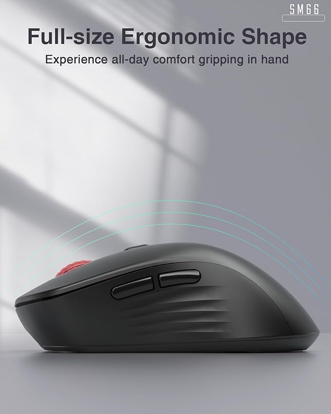 SOLAKAKA SM66 Silent Dual Mode 2.4GHz Wireless Mouse with 2 Side Buttons, 4800 DPI,Rechargeable Computer Mouse for Laptop,PC(Black)