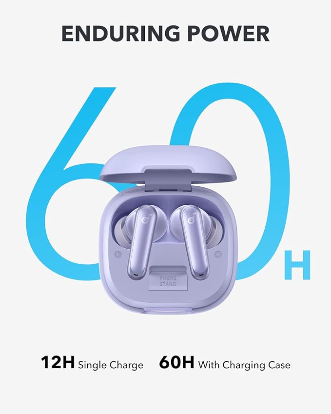 Soundcore P40i by Anker, Noise Cancelling Wireless Earbuds, Adaptive Noise Cancelling to Environments, Heavy Bass, 60H Playtime, 2-in-1 Case and Phone Stand, IPX5, Wireless Charging, Bluetooth 5.3