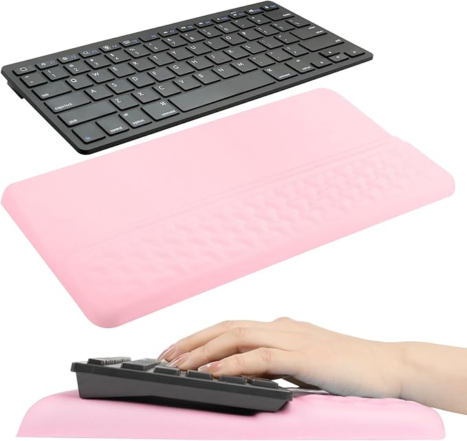 Keyboard Wrist Rest with Ergonomic Height - Computer Keyboard Stand & Soft Cushioned Pad for Wrist Pain Relief - Non-Slip Typing Support for Office, Gaming & Home (Pink)