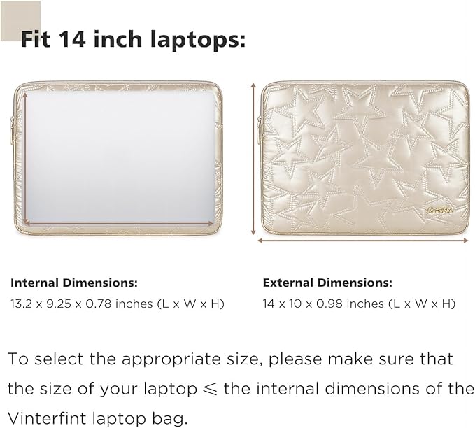 14 inch Laptop Sleeve Case for 14" MacBook Pro M5 M4, Surface Laptop Studio 2, ThinkBook 14 Gen 8, IdeaPad 3i, Yoga Slim 7X, Inspiron 14, 14.5" XPS 14, HP ThinkPad Notebook Bag, Champagne