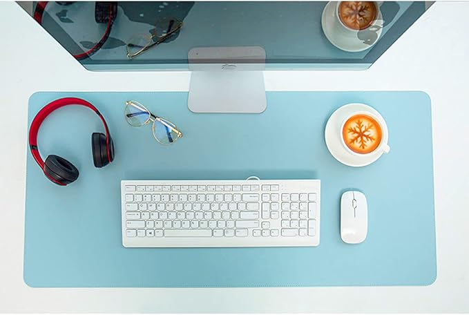Dual Sided PU Leather Desk Pad, Mouse Pad, Office Desk Mat, Non-Slip Laptop Desk Pad, Waterproof Desk Writing Pad for Office and Home (23.6" x 11.8", Pink+Light Blue)