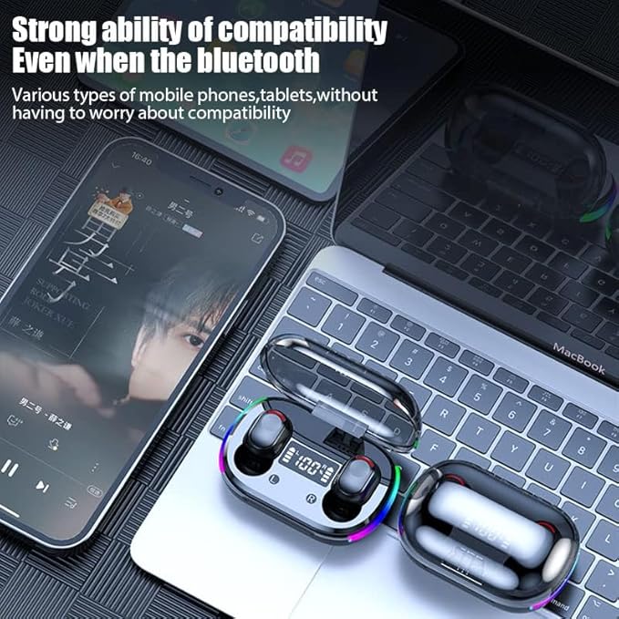 BD&M Wireless Earbuds, HiFi Digital LED Display Stereo Gaming Earbuds Bluetooth Headphones, TWS Wireless Earphones in-Ear Ear Buds, for Gaming, Workout, Sports, Work, Running, Gym