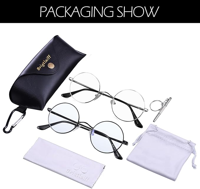 Brigtlaiff Round Blue Light Blocking Glasses for Men Women, Computer Gaming TV Glasses Anti Eyestrain with Metal Frame