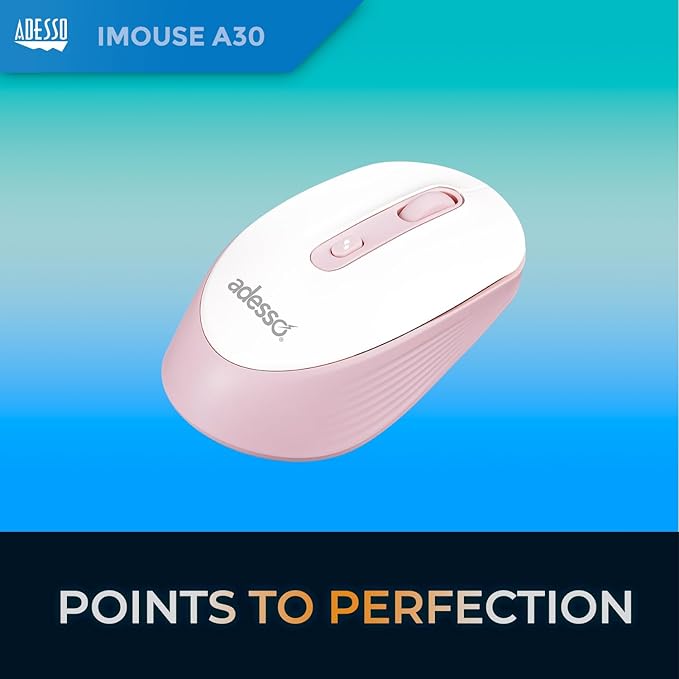 Adesso iMouse A30 Wireless Mouse with AI Copilot Button 2.4GHz USB Dongle 1200 DPI Left and Right Hand Design (Pink)