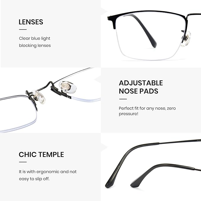 Cyxus Blue Light Blocking Glasses for Men Woman Semi Rim Computer Gaming Office Study Eyeglasses with UV Protection 8001