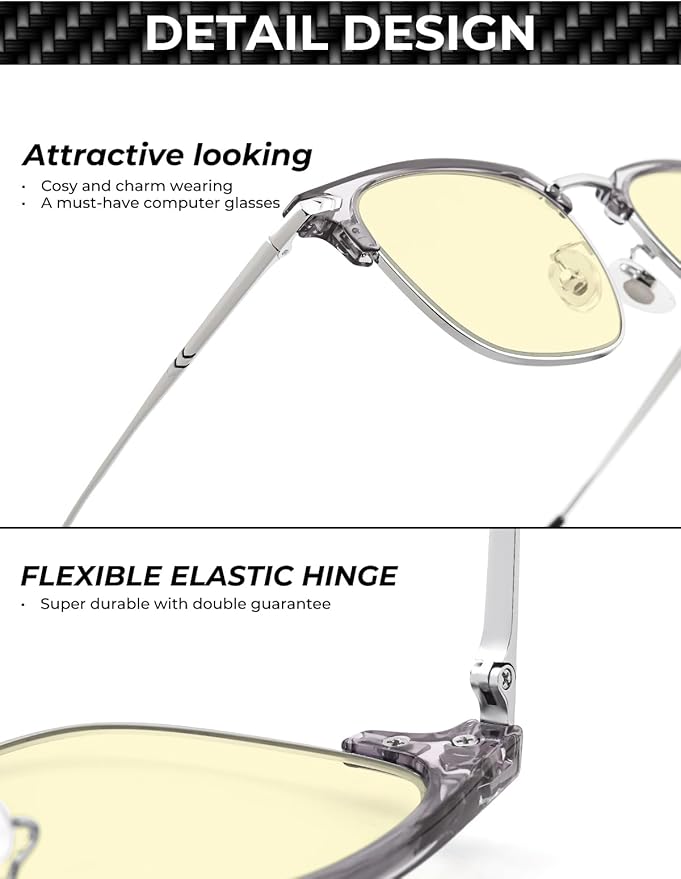 ZanyLen Blue Blocker Glasses for Men Metal Browline Computer Gaming Glasses Filter Blue Ray
