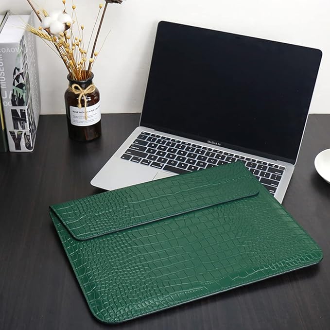 Laptop Sleeve 13-13.6 Inch Crocodile PU Leather Flip Case for 2016-2026 MacBook Neo 13 A18 Pro A3404 Air 13/13.6/ Pro 13 M5 M4 M3 M2 M1, for HP Dell Microsoft 13-13.6" Notebook, Green
