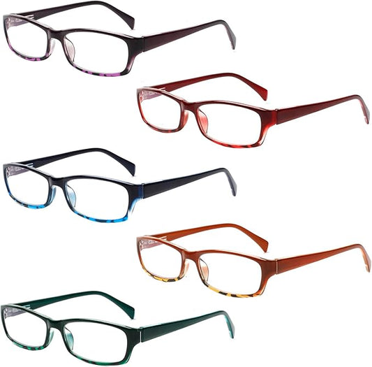 Henotin 5-Pack Reading Glasses Blue Light Blocking Anti Eyestrain Computer Reading Glasses for Women and Men Readers (Mix Color-C2, 2.25, Diopters)