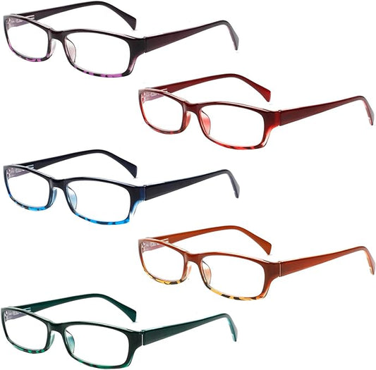 Henotin 5-Pack Reading Glasses Blue Light Blocking Anti Eyestrain Computer Reading Glasses for Women and Men Readers (Mix Color-C2, 0.00, Diopters)