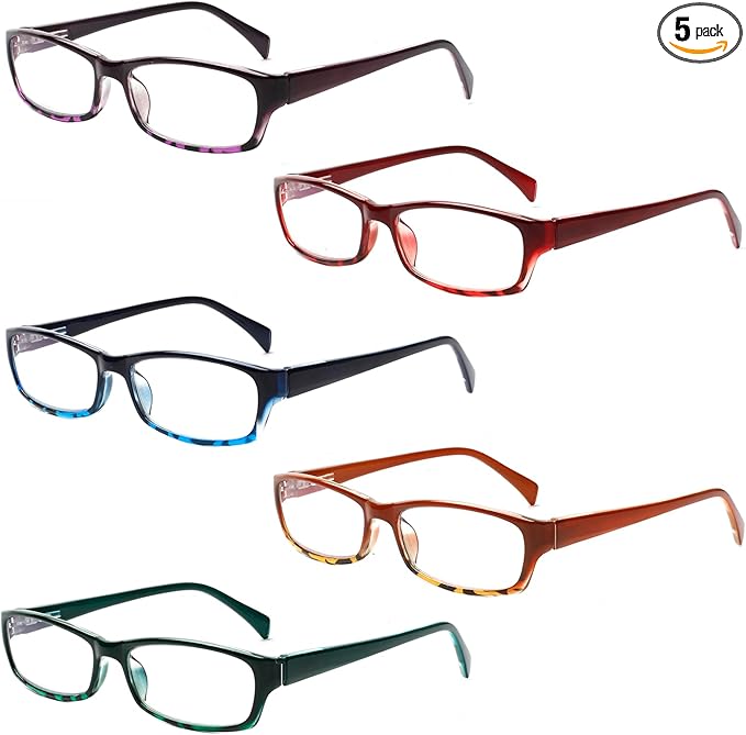 Henotin 5-Pack Reading Glasses Blue Light Blocking Anti Eyestrain Computer Reading Glasses for Women and Men Readers (Mix Color-C2, 3.00, Diopters)