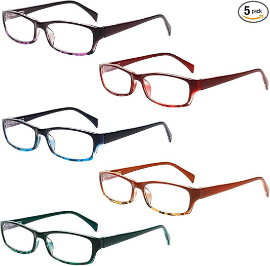 Henotin 5-Pack Reading Glasses Blue Light Blocking Anti Eyestrain Computer Reading Glasses for Women and Men Readers (Mix Color-C2, 1.50, Diopters)
