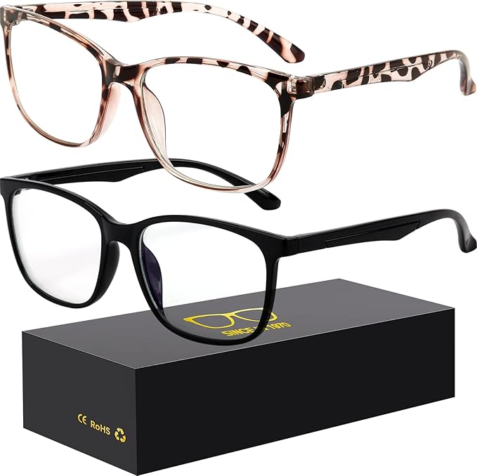 Oilway Blue-Light Blocking Glasses Computer Reading/Gaming/TV/Phones Glasses Fashion Anti Eyestrain Glasses for Women Men（B5 Black + White leopard print）