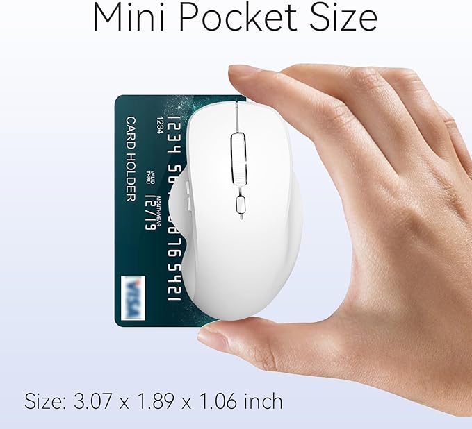 Uiosmuph Mini Wireless Bluetooth Mouse for Travel, Silent Rechargeable Computer Mouse for Laptop, Small Portable BT5.1/5.0 & 2.4Ghz with USB Receiver and Type C Adapter - White
