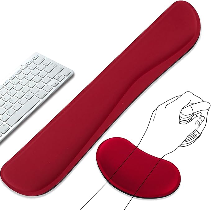 Keyboard Wrist Rest and Mouse Wrist Rest Set - Ergonomic Memory Foam Wrist Cushion - for Wrist Support on Computer, Laptop, Office, Playing Games, Typing Relieves Wrist Pain Red