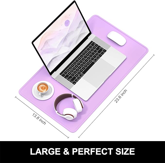 Hsurbtra Desk Pad, 23.6" x 13.8" Premium-Textured Desk Mat, Stitched Edge Anti-Slip Waterproof Rubber Mouse Pad, M Extended Computer Mat for Office Gaming Laptop Keyboard Vanilla Purple
